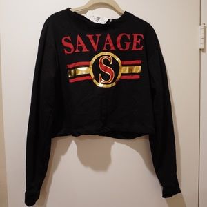 New “Savage” cropped long sleeve top Fashion Nova